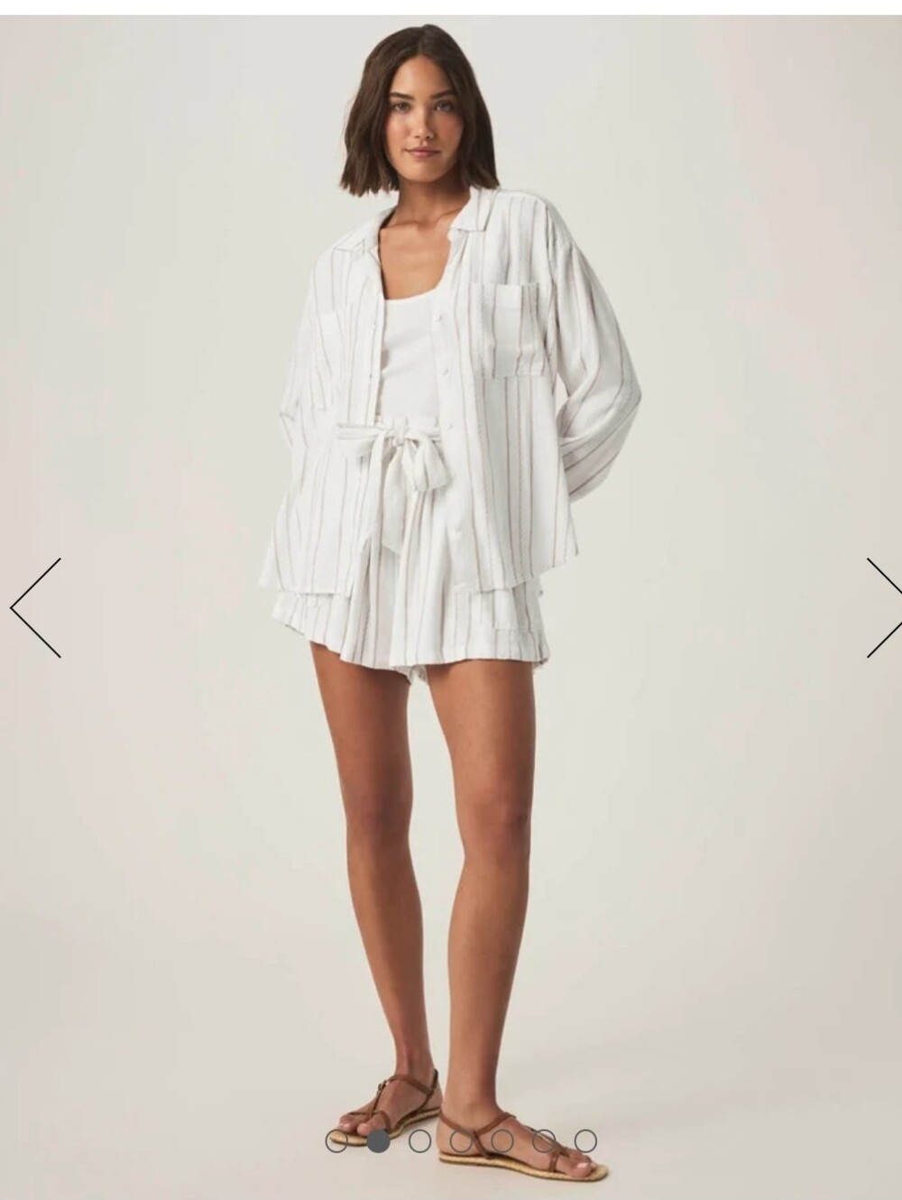 SPLENDID GABRIELLE STRIPE BUTTON DOWN SHIRT IN WHITE/FAWN   /SIZE:MEDIUM